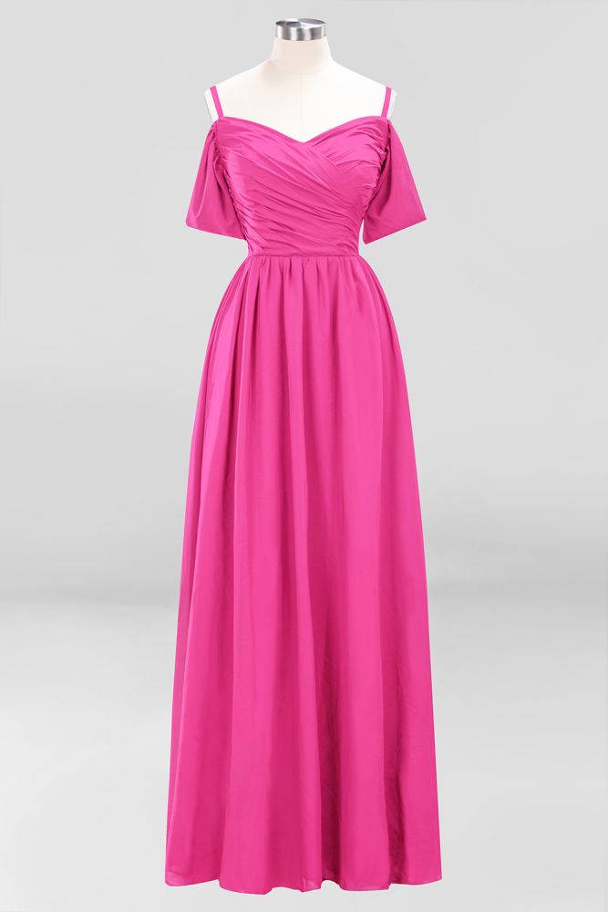 Vestido de dama de honor de gasa con hombros descubiertos, corte A, largo hasta el suelo, para invitada de boda