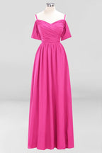 Vestido de dama de honor de gasa con hombros descubiertos, corte A, largo hasta el suelo, para invitada de boda