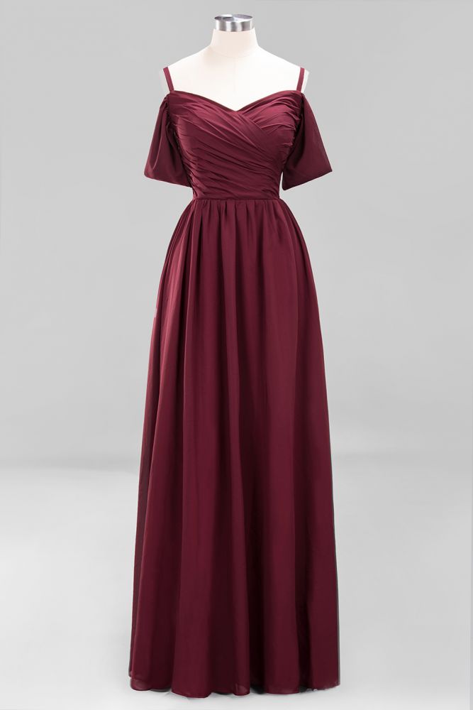 Vestido de dama de honor de gasa con hombros descubiertos, corte A, largo hasta el suelo, para invitada de boda
