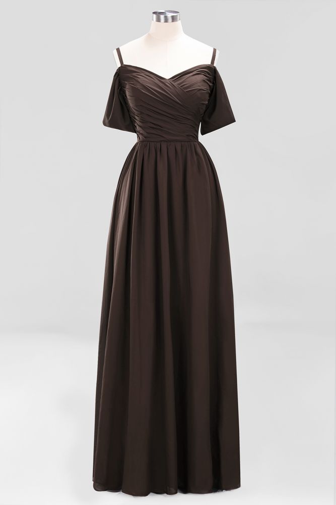 Vestido de dama de honor de gasa con hombros descubiertos, corte A, largo hasta el suelo, para invitada de boda