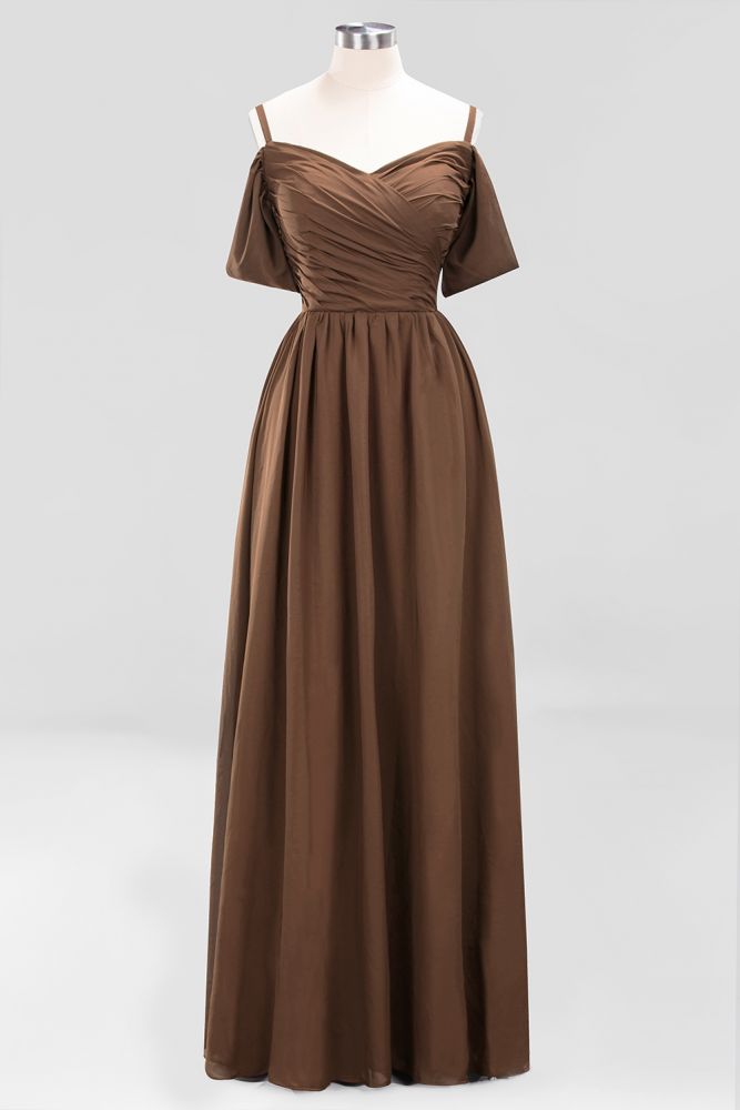 Vestido de dama de honor de gasa con hombros descubiertos, corte A, largo hasta el suelo, para invitada de boda