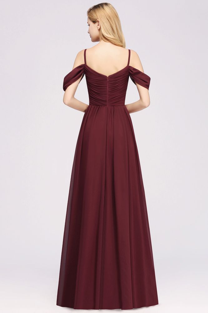 Vestido de dama de honor de gasa con hombros descubiertos, corte A, largo hasta el suelo, para invitada de boda