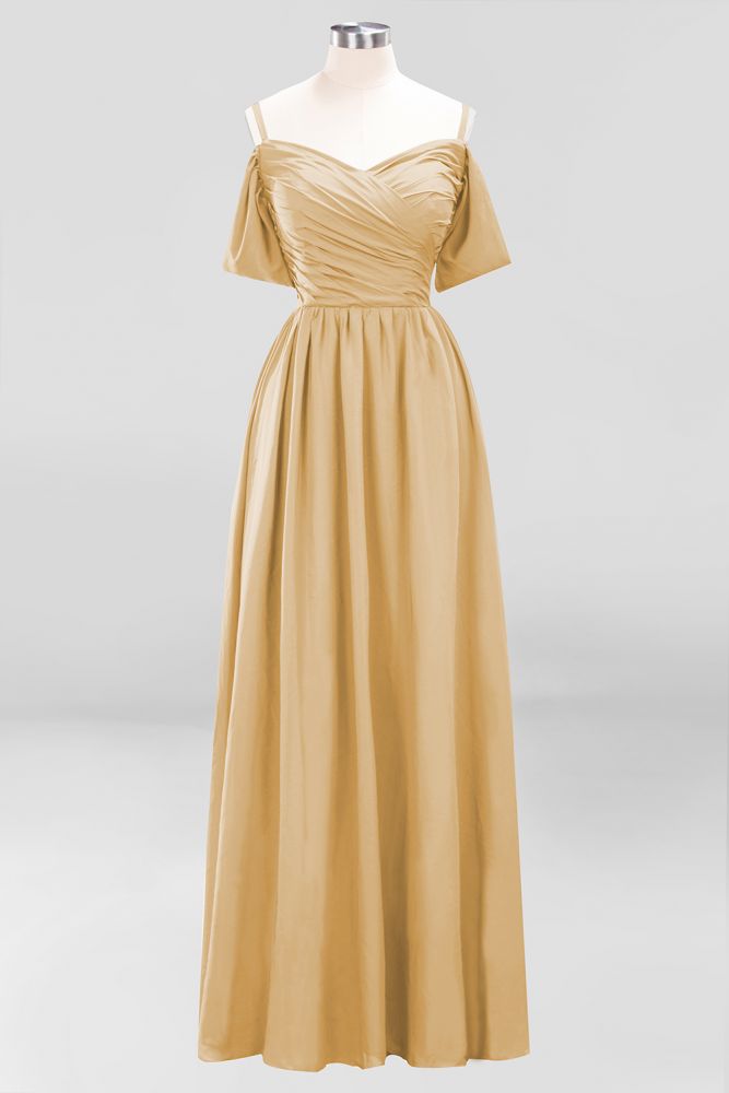 Vestido de dama de honor de gasa con hombros descubiertos, corte A, largo hasta el suelo, para invitada de boda