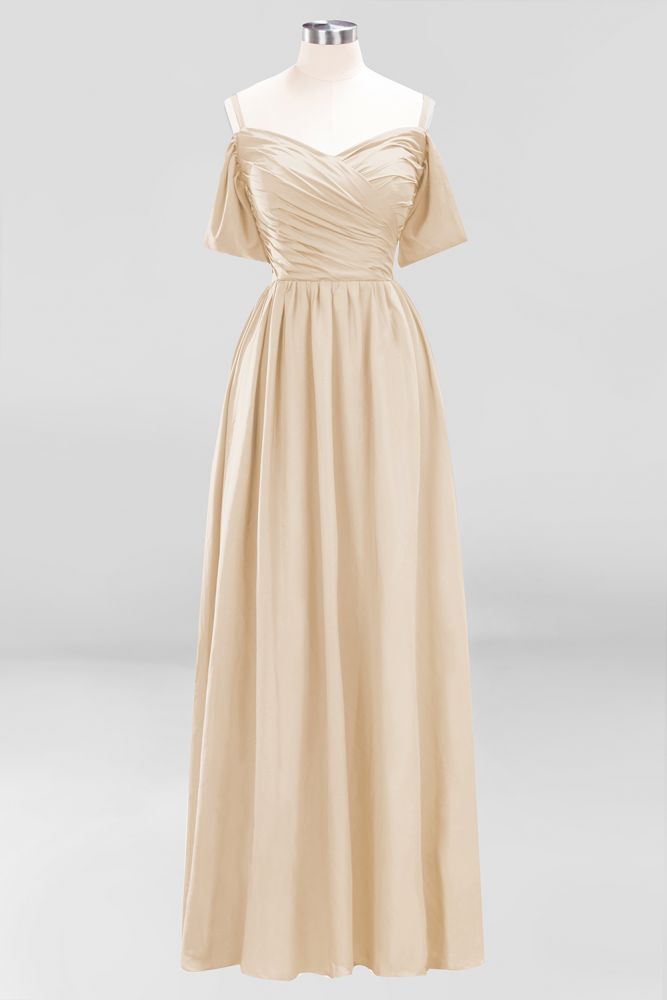 Vestido de dama de honor de gasa con hombros descubiertos, corte A, largo hasta el suelo, para invitada de boda