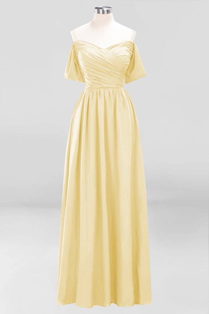 Vestido de dama de honor de gasa con hombros descubiertos, corte A, largo hasta el suelo, para invitada de boda