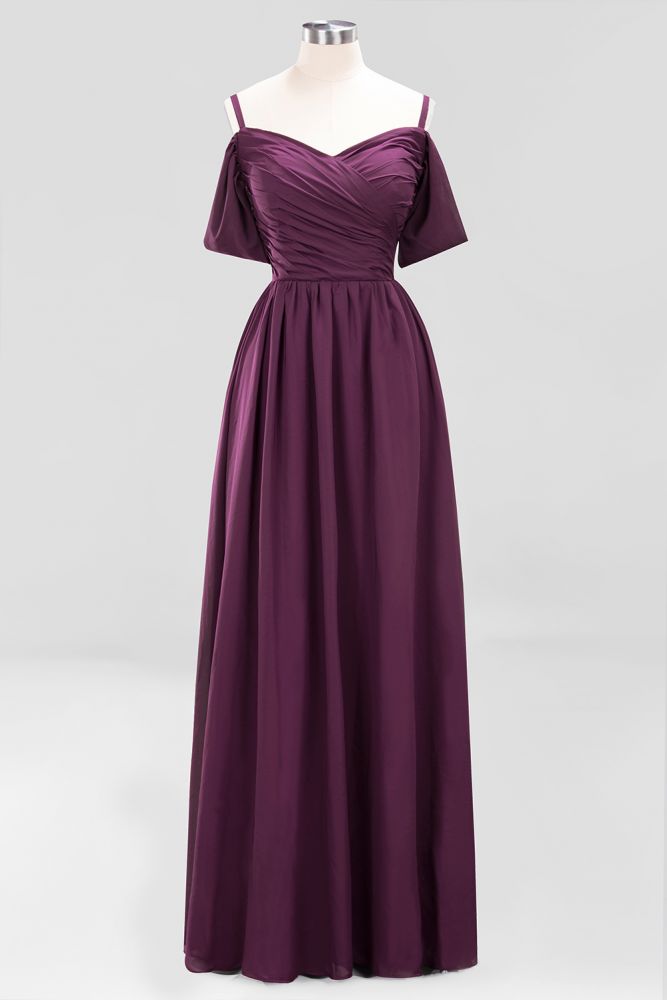 Vestido de dama de honor de gasa con hombros descubiertos, corte A, largo hasta el suelo, para invitada de boda