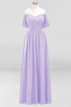 Vestido de dama de honor de gasa con hombros descubiertos, corte A, largo hasta el suelo, para invitada de boda