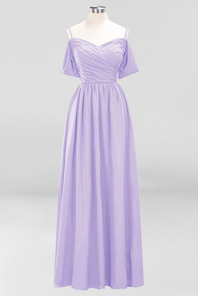 Vestido de dama de honor de gasa con hombros descubiertos, corte A, largo hasta el suelo, para invitada de boda