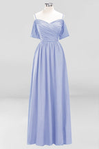 Vestido de dama de honor de gasa con hombros descubiertos, corte A, largo hasta el suelo, para invitada de boda