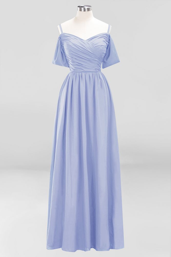 Vestido de dama de honor de gasa con hombros descubiertos, corte A, largo hasta el suelo, para invitada de boda