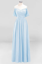 Vestido de dama de honor de gasa con hombros descubiertos, corte A, largo hasta el suelo, para invitada de boda