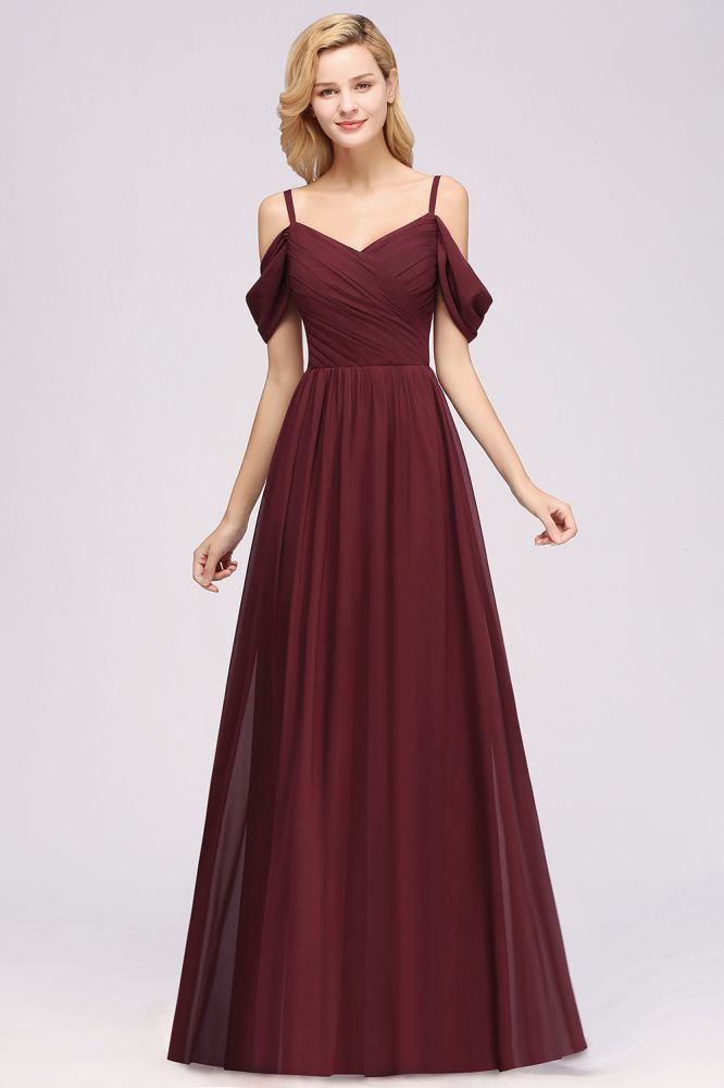Vestido de dama de honor de gasa con hombros descubiertos, corte A, largo hasta el suelo, para invitada de boda