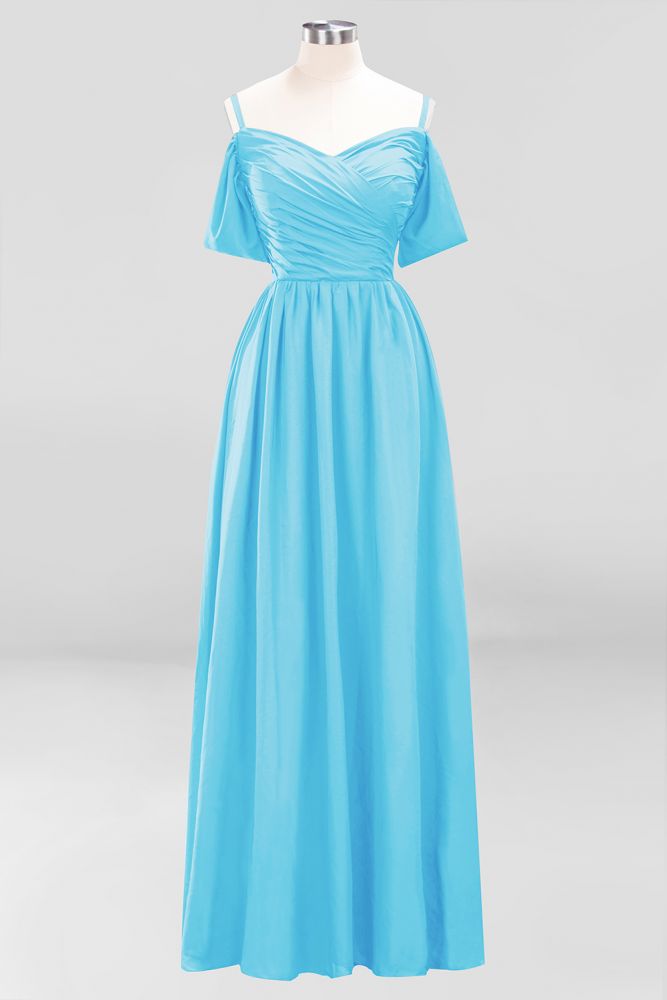Vestido de dama de honor de gasa con hombros descubiertos, corte A, largo hasta el suelo, para invitada de boda