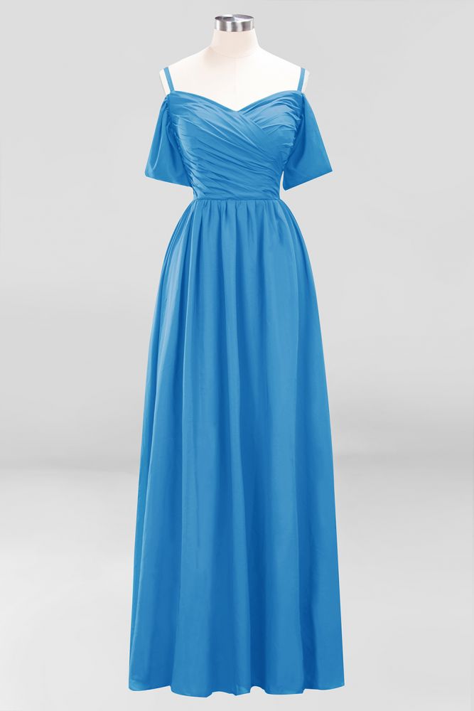 Vestido de dama de honor de gasa con hombros descubiertos, corte A, largo hasta el suelo, para invitada de boda