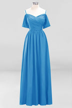 Vestido de dama de honor de gasa con hombros descubiertos, corte A, largo hasta el suelo, para invitada de boda