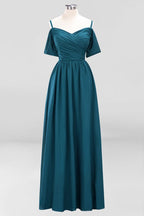 Vestido de dama de honor de gasa con hombros descubiertos, corte A, largo hasta el suelo, para invitada de boda