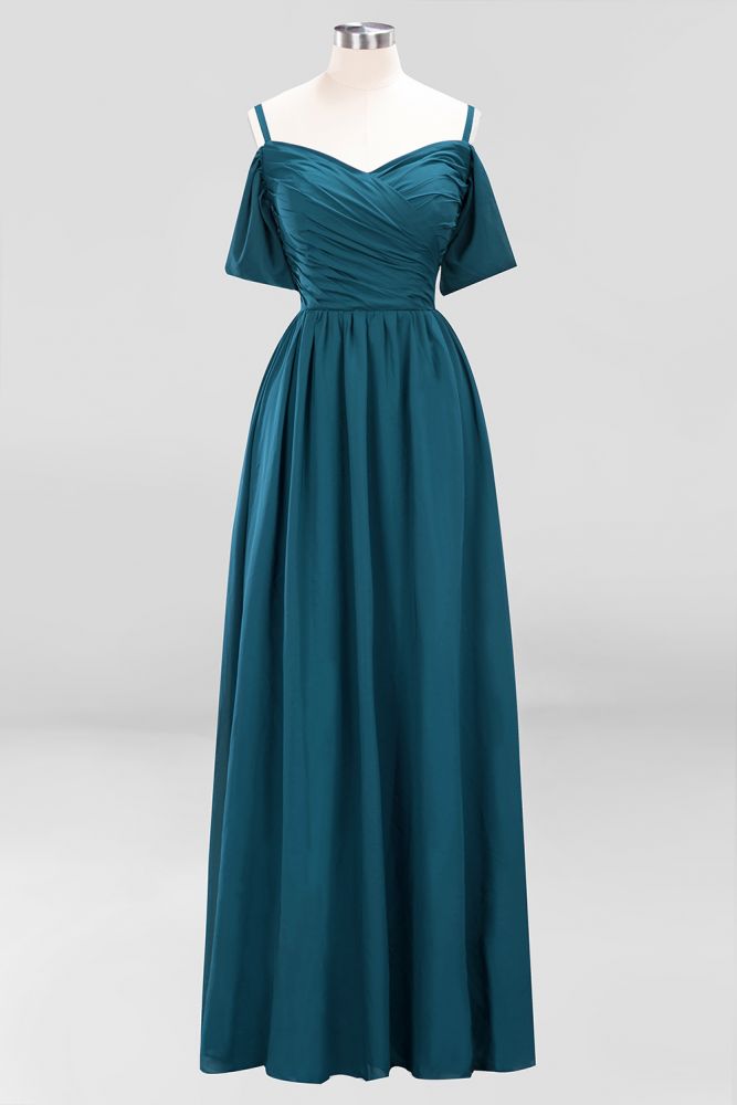 Vestido de dama de honor de gasa con hombros descubiertos, corte A, largo hasta el suelo, para invitada de boda