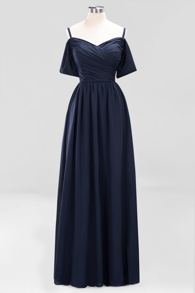 Vestido de dama de honor de gasa con hombros descubiertos, corte A, largo hasta el suelo, para invitada de boda