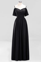 Vestido de dama de honor de gasa con hombros descubiertos, corte A, largo hasta el suelo, para invitada de boda