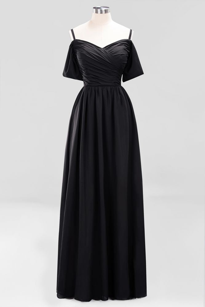 Vestido de dama de honor de gasa con hombros descubiertos, corte A, largo hasta el suelo, para invitada de boda