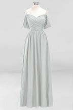 Vestido de dama de honor de gasa con hombros descubiertos, corte A, largo hasta el suelo, para invitada de boda