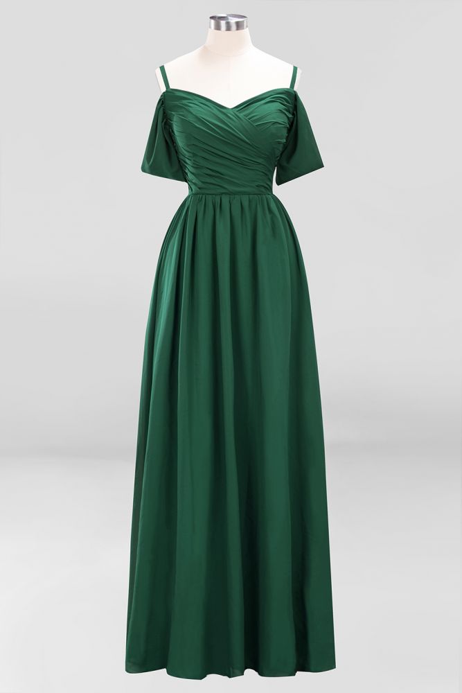 Vestido de dama de honor de gasa con hombros descubiertos, corte A, largo hasta el suelo, para invitada de boda