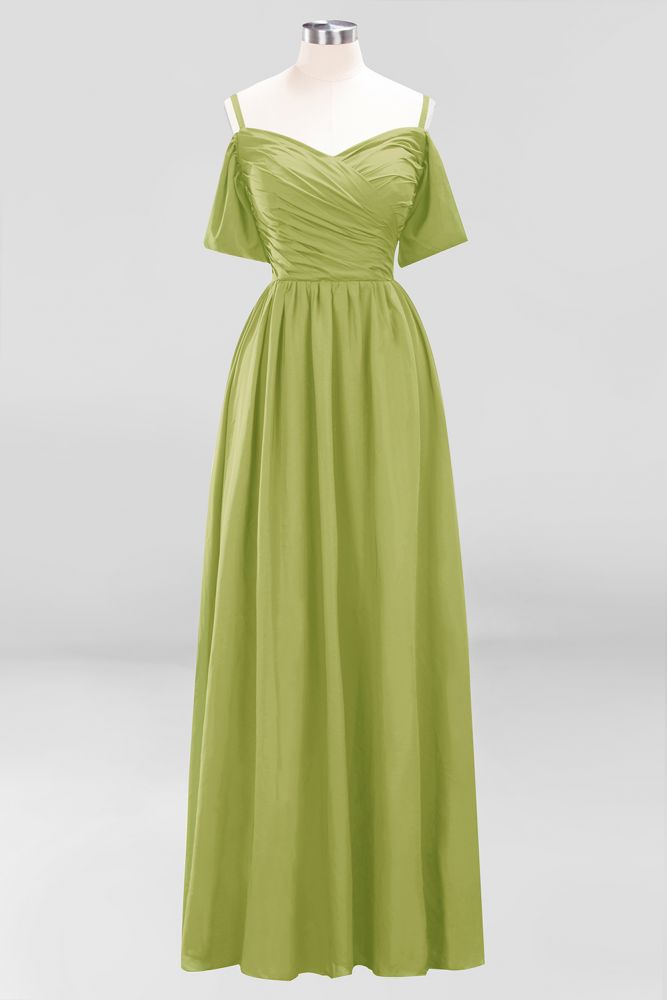 Vestido de dama de honor de gasa con hombros descubiertos, corte A, largo hasta el suelo, para invitada de boda
