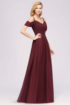 Vestido de dama de honor de gasa con hombros descubiertos, corte A, largo hasta el suelo, para invitada de boda