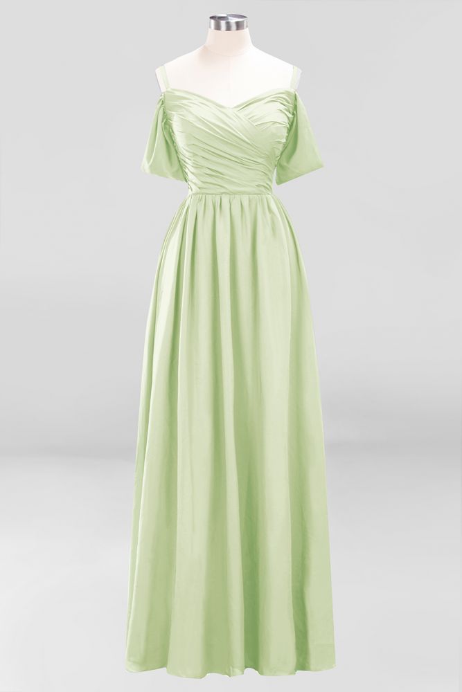 Vestido de dama de honor de gasa con hombros descubiertos, corte A, largo hasta el suelo, para invitada de boda