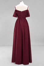 Vestido de dama de honor de gasa con hombros descubiertos, corte A, largo hasta el suelo, para invitada de boda