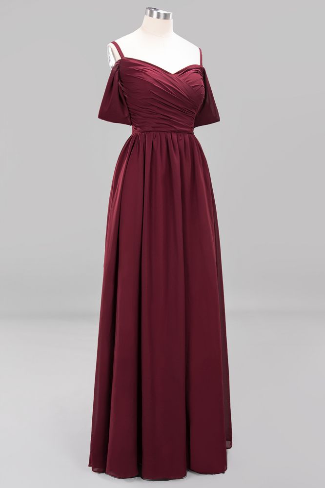 Vestido de dama de honor de gasa con hombros descubiertos, corte A, largo hasta el suelo, para invitada de boda