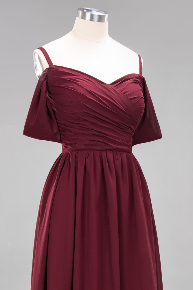 Vestido de dama de honor de gasa con hombros descubiertos, corte A, largo hasta el suelo, para invitada de boda
