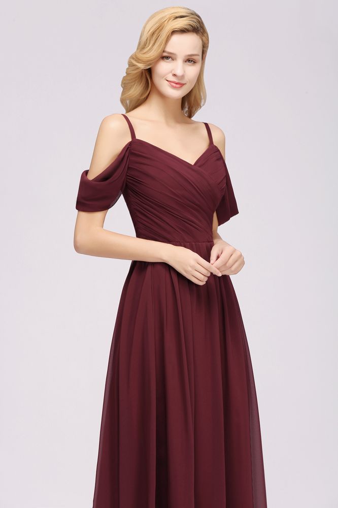 Vestido de dama de honor de gasa con hombros descubiertos, corte A, largo hasta el suelo, para invitada de boda