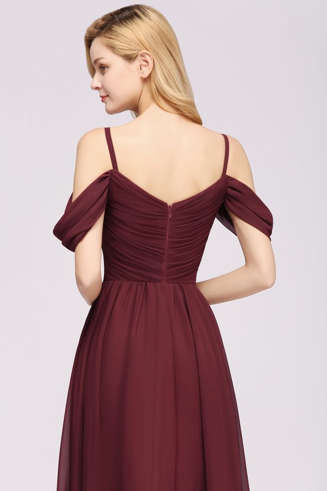 Vestido de dama de honor de gasa con hombros descubiertos, corte A, largo hasta el suelo, para invitada de boda