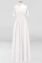 Vestido de dama de honor de gasa con hombros descubiertos, corte A, largo hasta el suelo, para invitada de boda