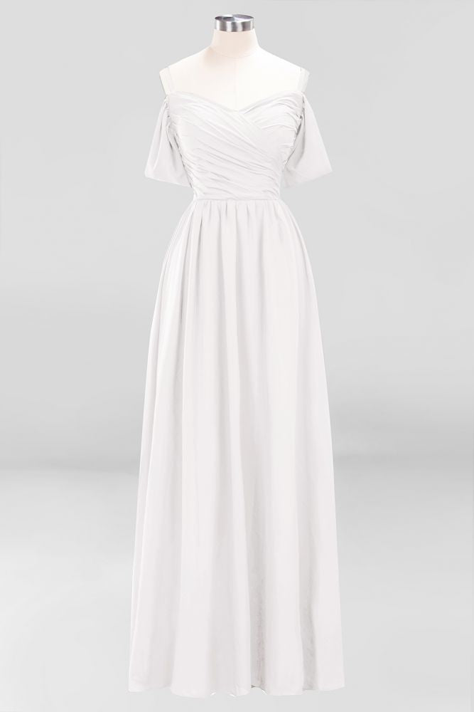 Vestido de dama de honor de gasa con hombros descubiertos, corte A, largo hasta el suelo, para invitada de boda