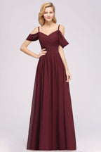 Vestido de dama de honor de gasa con hombros descubiertos, corte A, largo hasta el suelo, para invitada de boda