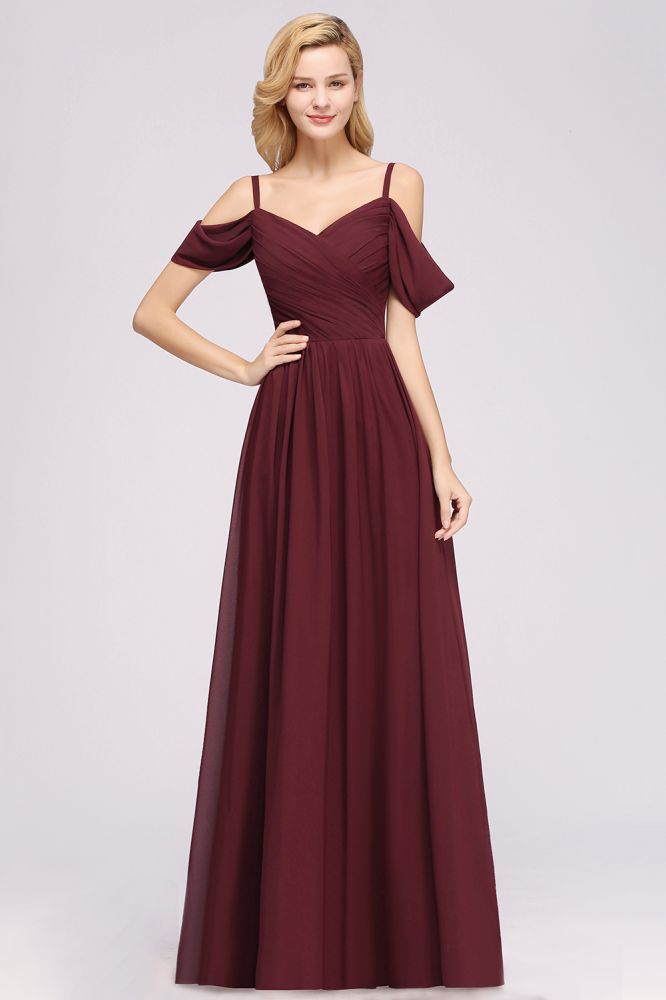 Vestido de dama de honor de gasa con hombros descubiertos, corte A, largo hasta el suelo, para invitada de boda
