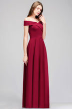 Vestido de fiesta burdeos largo hasta el suelo con hombros descubiertos