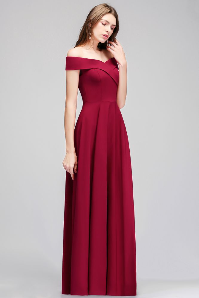 Vestido de fiesta burdeos largo hasta el suelo con hombros descubiertos