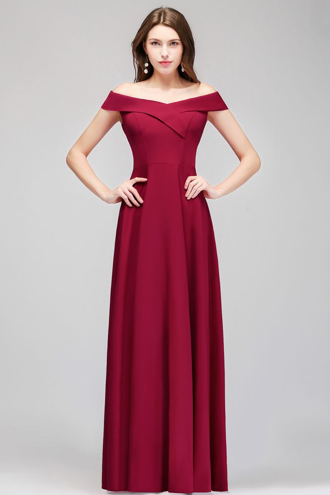 Vestido de fiesta burdeos largo hasta el suelo con hombros descubiertos