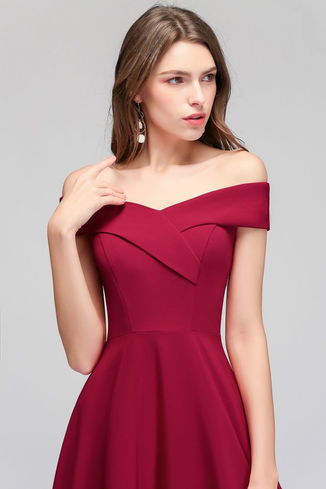 Vestido de fiesta burdeos largo hasta el suelo con hombros descubiertos