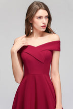Vestido de fiesta burdeos largo hasta el suelo con hombros descubiertos