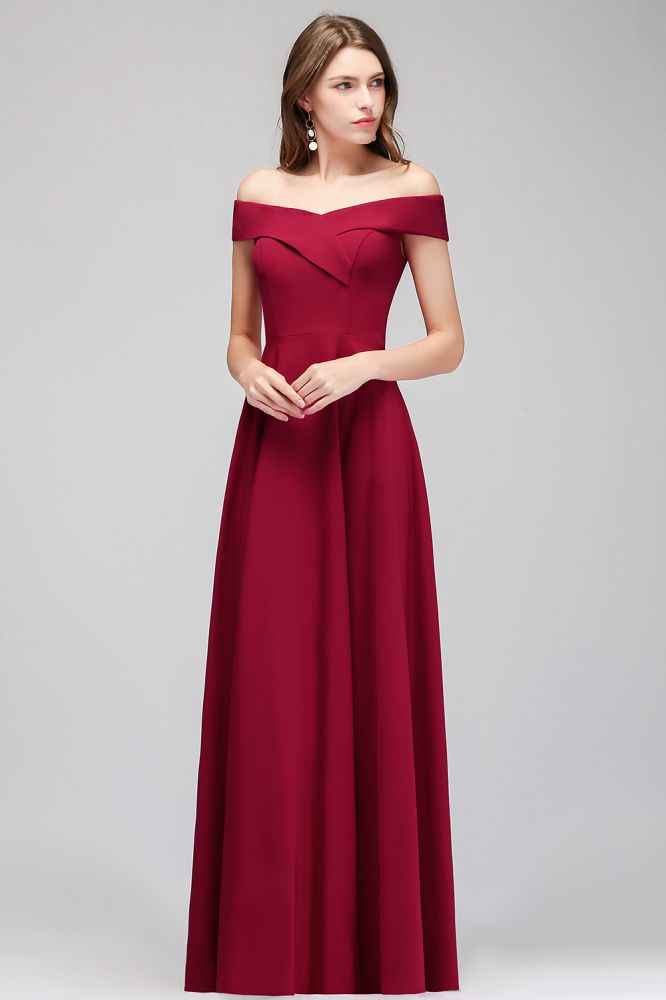 Vestido de fiesta burdeos largo hasta el suelo con hombros descubiertos