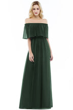 Schulterfreies bodenlanges Chiffon-Abendkleid ärmelloses Ballkleid