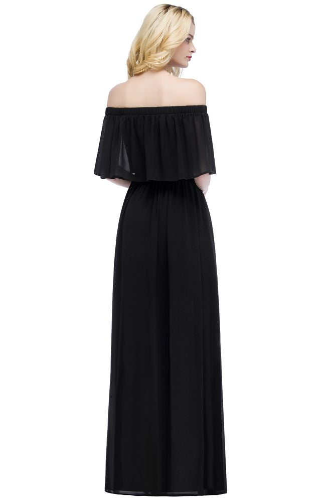 Schulterfreies bodenlanges Chiffon-Abendkleid ärmelloses Ballkleid