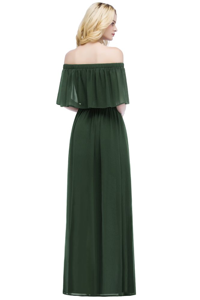 Schulterfreies bodenlanges Chiffon-Abendkleid ärmelloses Ballkleid