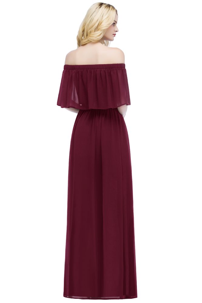 Schulterfreies bodenlanges Chiffon-Abendkleid ärmelloses Ballkleid