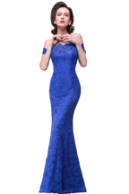 Vestidos de dama de honor de sirena con encaje y hombros descubiertos hasta el suelo