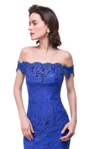 Vestidos de dama de honor de sirena con encaje y hombros descubiertos hasta el suelo